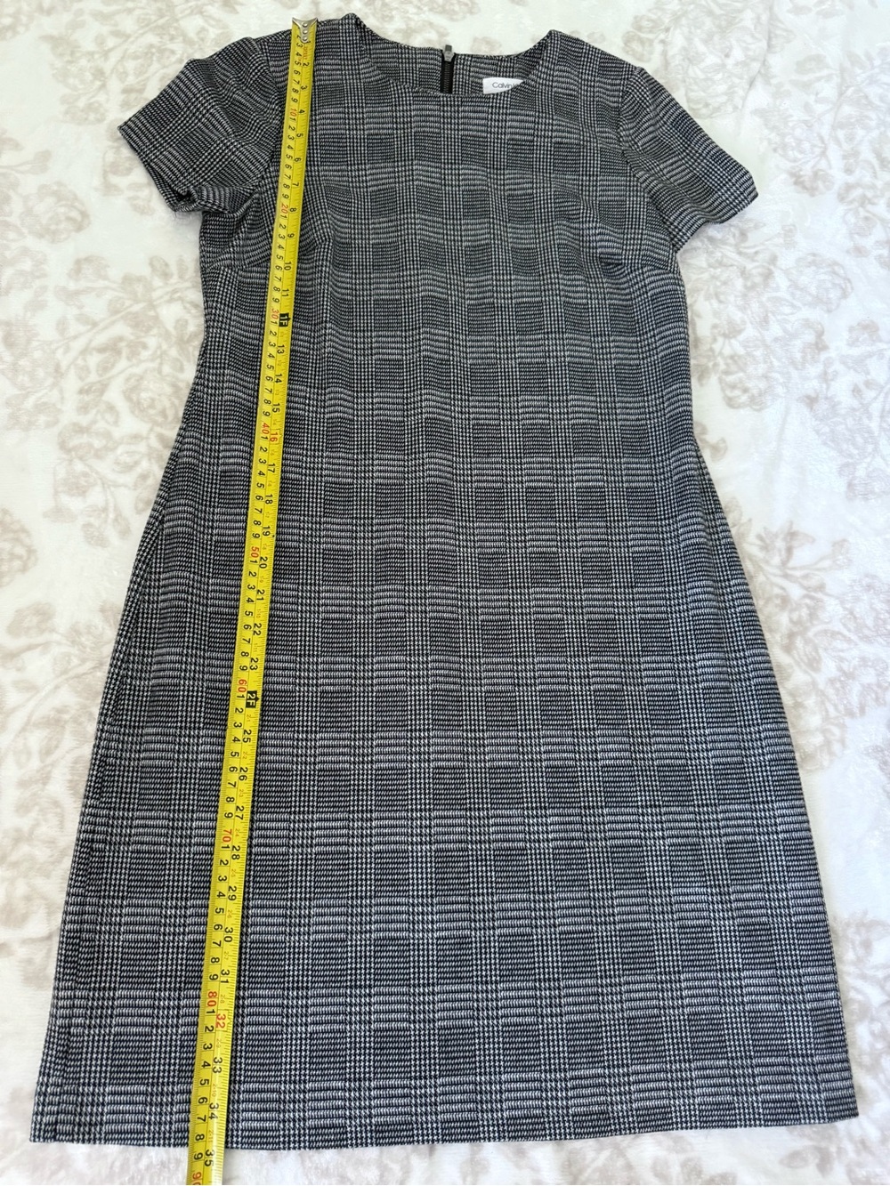 Calvin Klein Black & White Plaid Glen Check Short Sleeve Sheath Dress - Picture 5 of 8